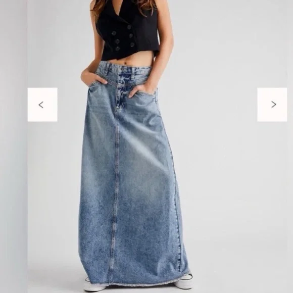 Free People Come As You Are Denim Maxi Skirt - Picture 2 of 10